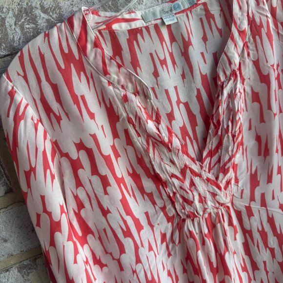 Boden Long Sleeve V-Neck Silk Blend Popover White / Red Blouse Women's Size 8 - Picture 5 of 8